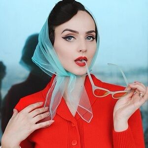 Vintage Blue Chiffon Pin Up Head Scarf